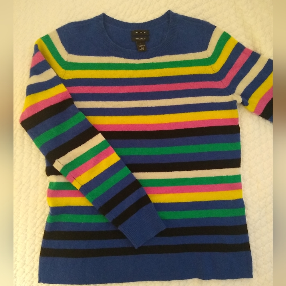 Halogen small cashmere striped sweater.